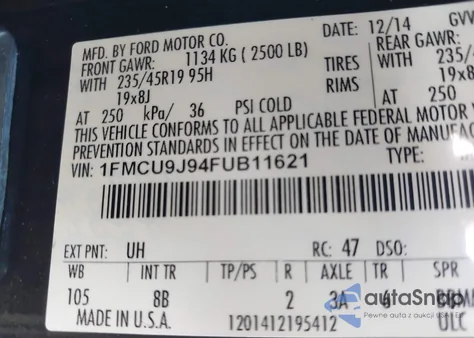 2015 Ford Escape Titanium из США, поврежденный, VIN 1FMCU9J94FUB11621